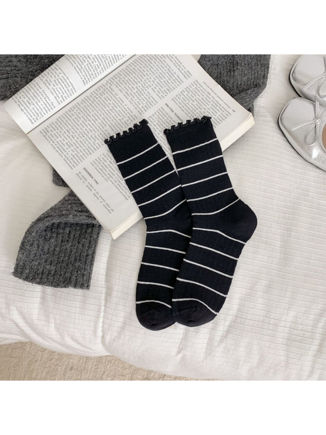 Rufia - Ruffle Trim Striped Crew Socks
