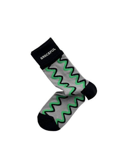 Rufia – Wave Letter Colorblock Crew Socks