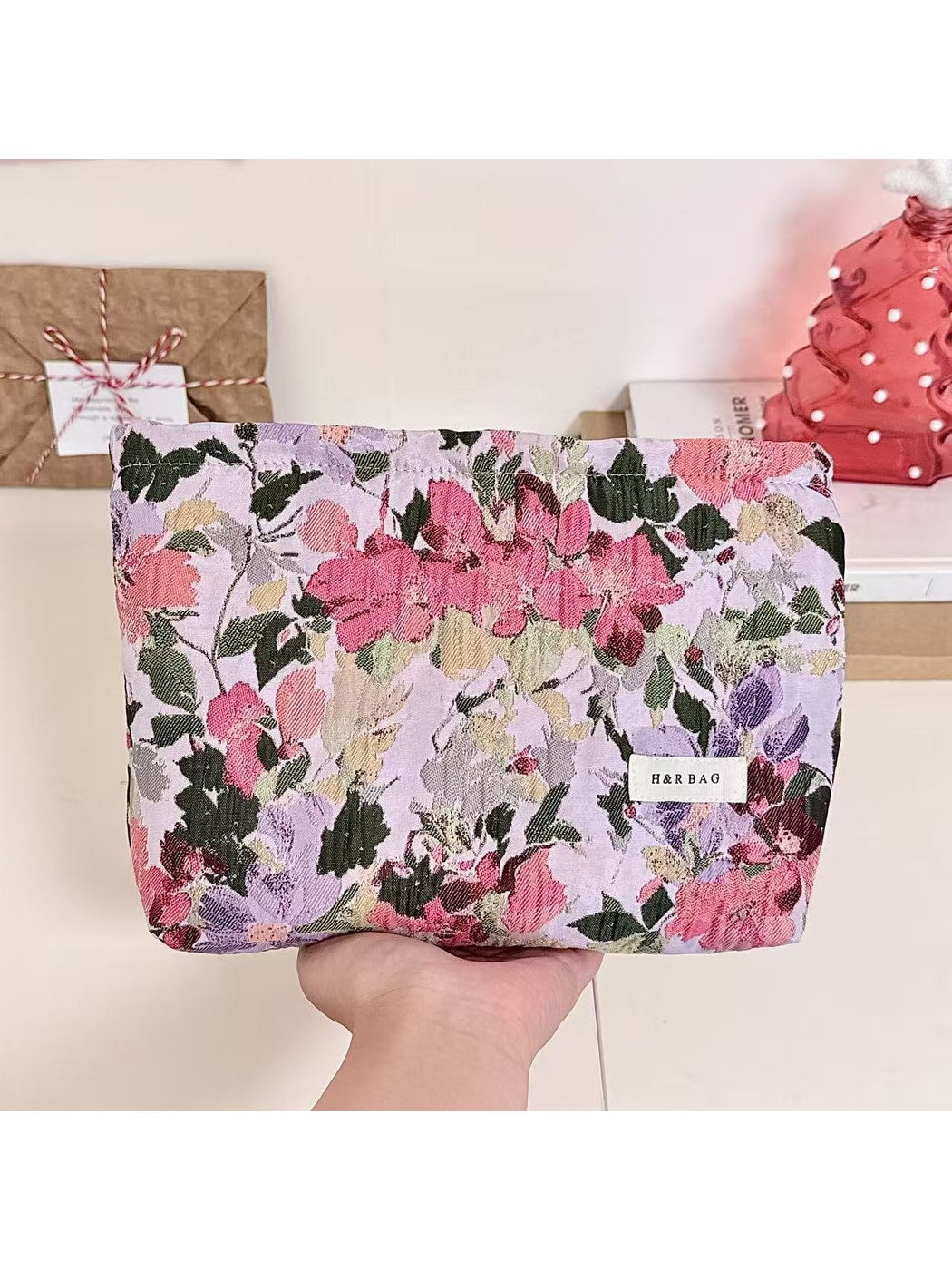 Cosbai - Purple Floral Zippered Cosmetic Organizer Bag