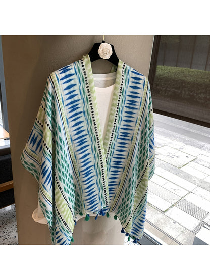 Scarvii - Printed Contrast Border Rectangular Shawl