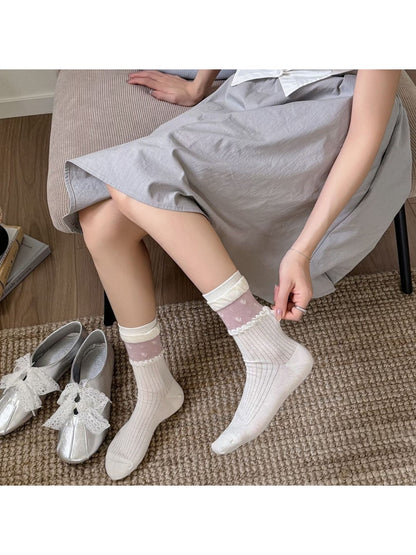 Rufia - Sweet Decorative Ruffle Trim Crew Socks