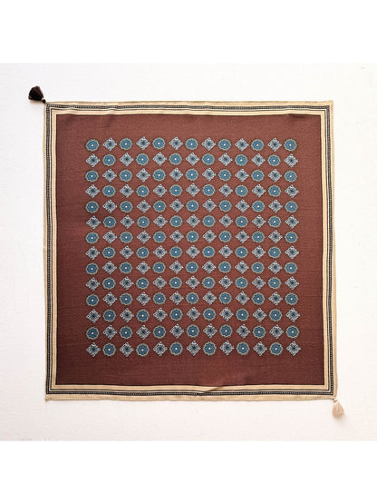 Scarvii - Blue Floral Pattern Tassel Square Scarf