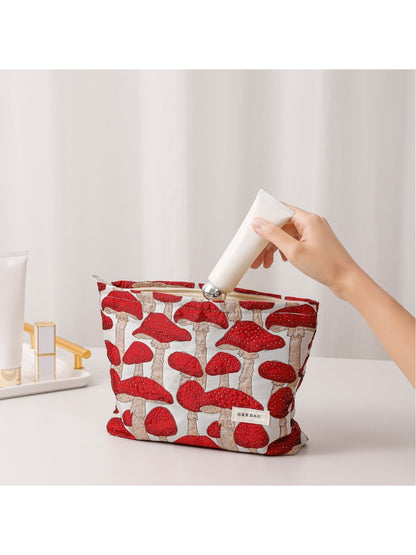 Cosbai - Floral Mushroom Zippered Cosmetic Bag