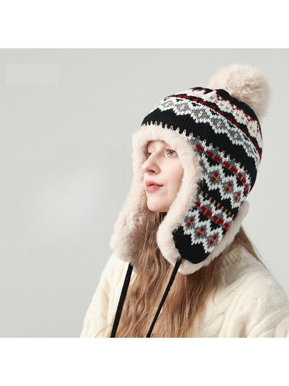 Haila - Jacquard Patterned  Knitted Beanie with Earflaps