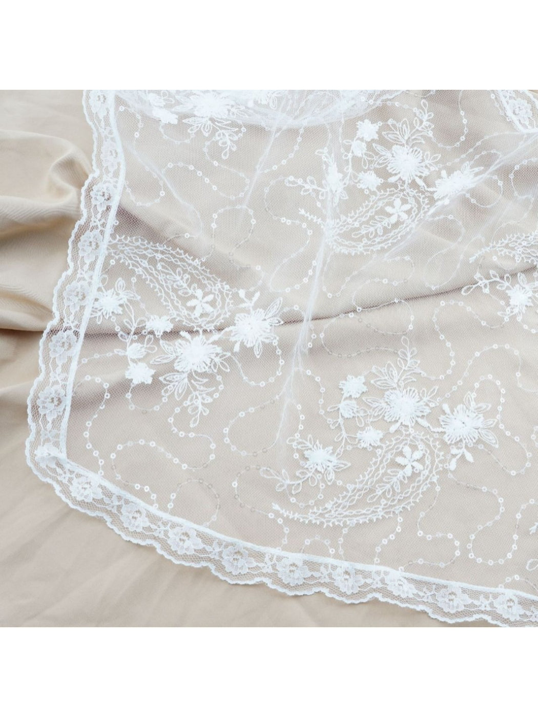 Scarvii - White Lace Embroidered Headscarf