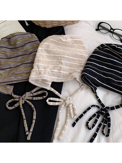 Haila - Striped Tie Strap Headscarf Cap