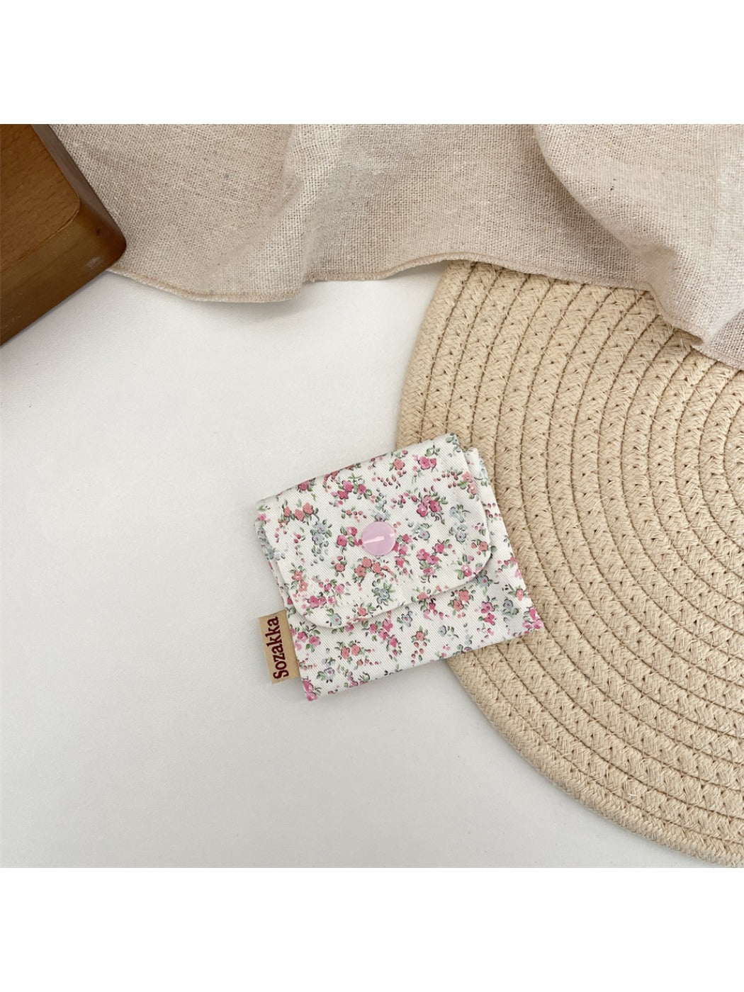 Cosbai Floral Print Coin Pouch with floral pattern in soft pastel colors