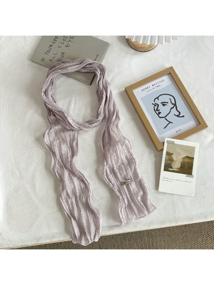 Scarvii - Pleated Solid Color Long Narrow Scarf