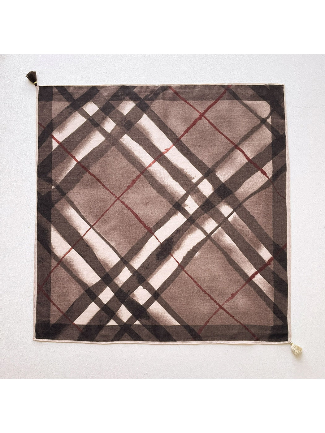Scarvii - Vintage Diagonal Plaid Print Square Scarf