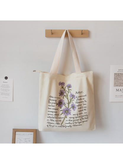 Cosbai - Botanical Script Floral Illustration Tote Bag
