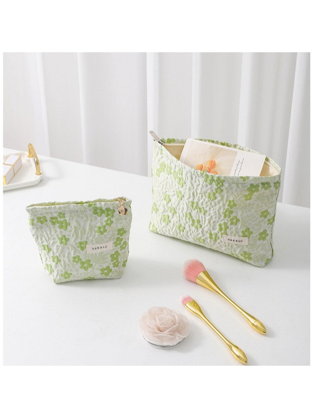 Cosbai - Light Green Floral Toiletry Organizer Bag