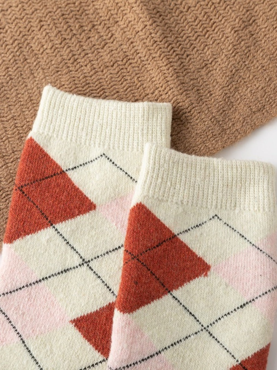 Rufia - Retro Plaid Thick Mid-Calf Winter Socks - 5 Pairs/Pack