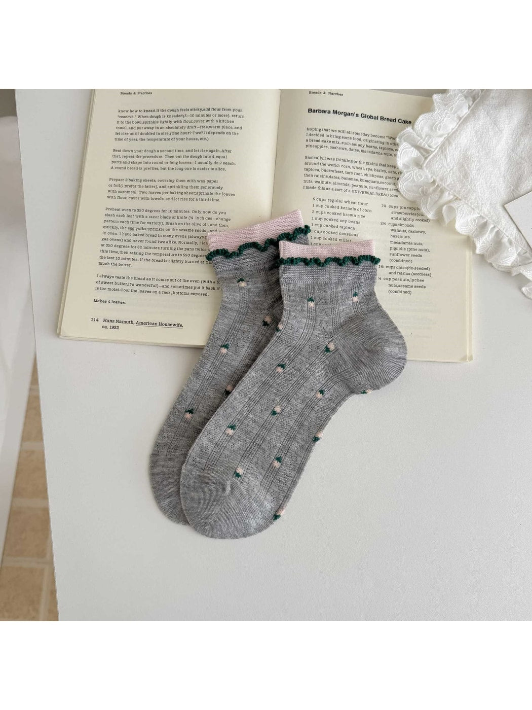 Rufia - Floral Contrast Trim Ankle Socks