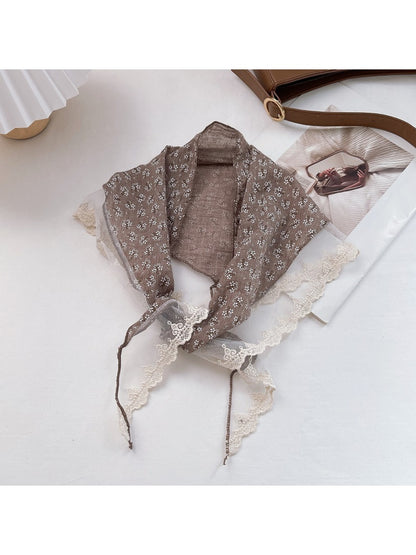 Scarvii - Floral Lace Edge Decorative Triangle Bandana Scarf