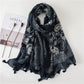 Scarvii - Black & White Cashew Flower Pattern Scarf