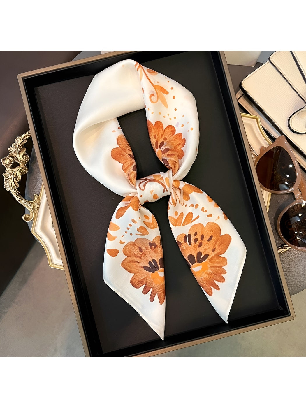 Scarvii - Fresh Floral Pattern Neck Accent Square Scarf