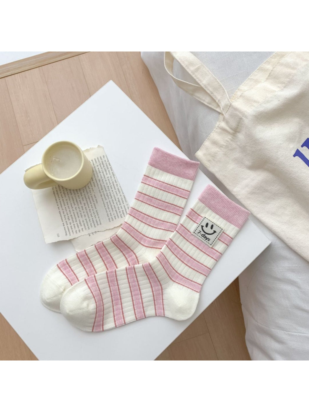 Rufia - 7 Days Smile Patch Striped Crew Socks