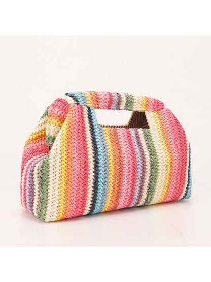 Cosbai - Rainbow Colors Striped Knitted Style Handbag
