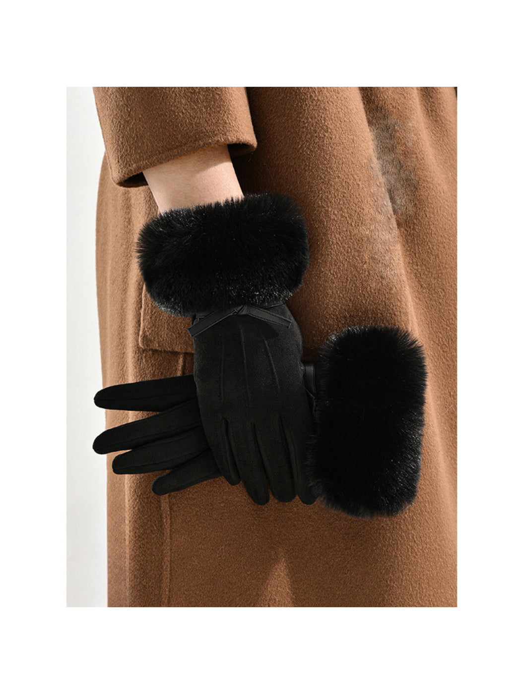 Gloving - Bow Detail Faux Fur Cuff Gloves