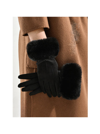 Gloving - Bow Detail Faux Fur Cuff Gloves