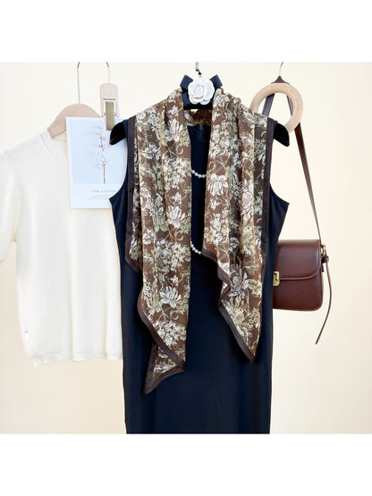 Scarvii - Brown Boho Floral Print Scarf