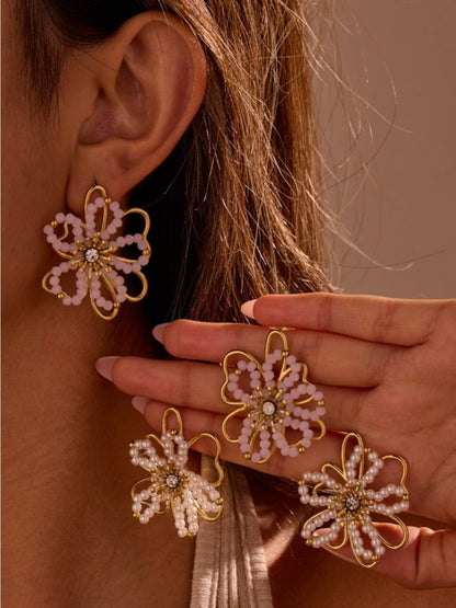 Earwish - Beaded Floral Drop Earrings