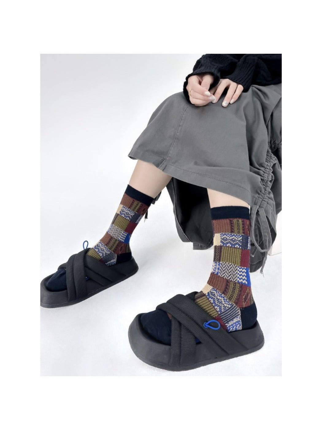 Rufia - Retro Plaid Colorblock Crew Socks