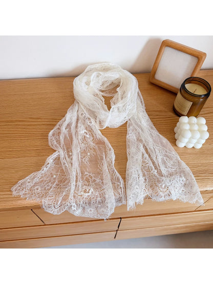 Scarvii - Lightweight Lace Flower Detail Long Scarf