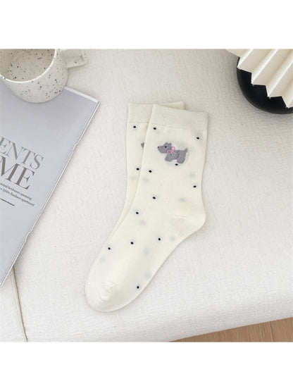 Rufia - Cute Dog Pattern Knit Crew Socks