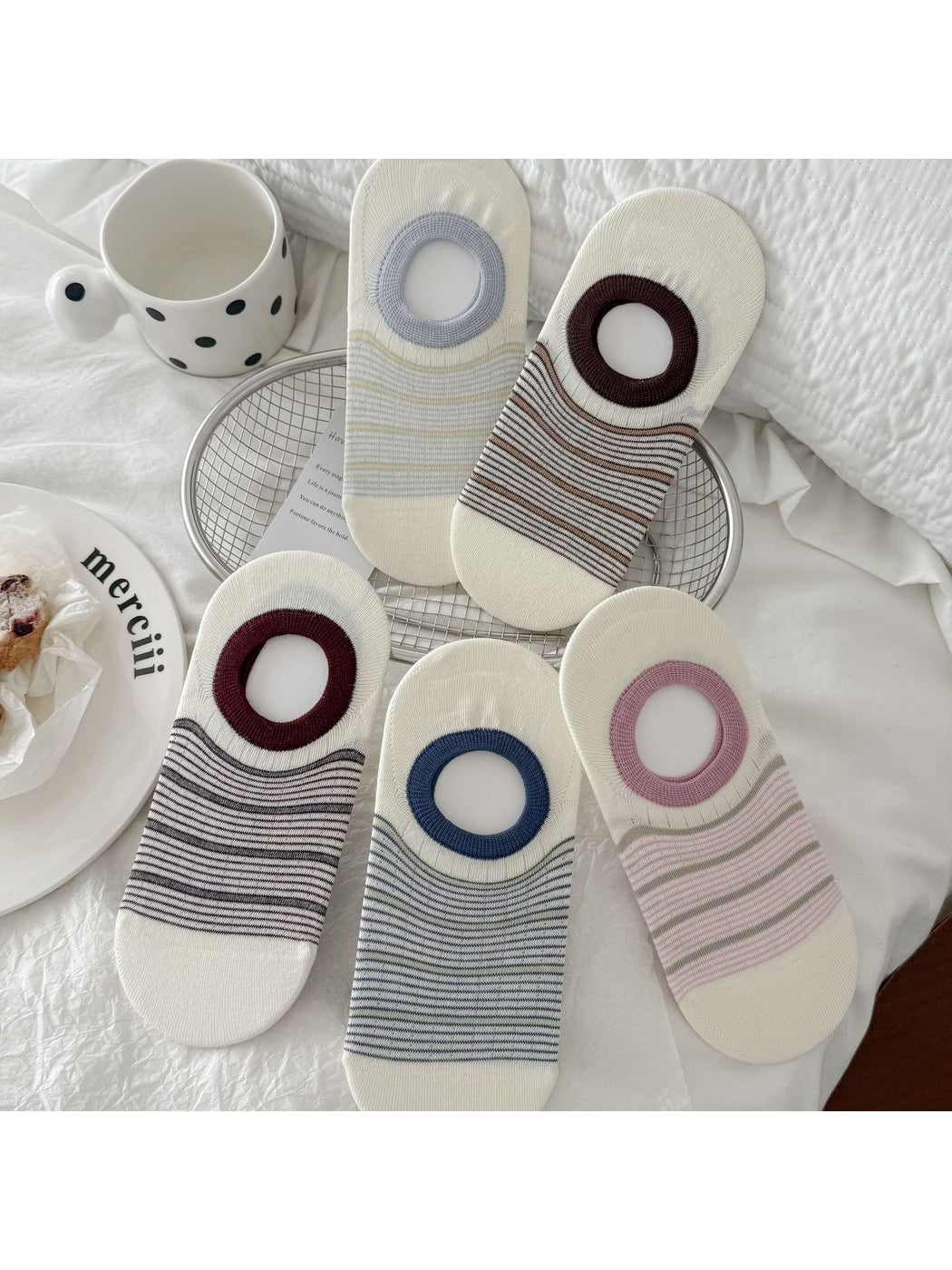 Rufia - Mesh Knit Striped Women's No Show Socks