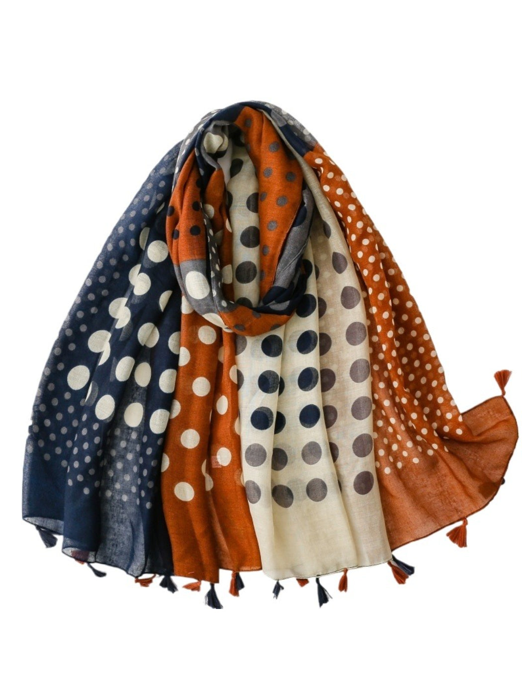Scarvii colourblock scarf with black and white spot print folded on white background
