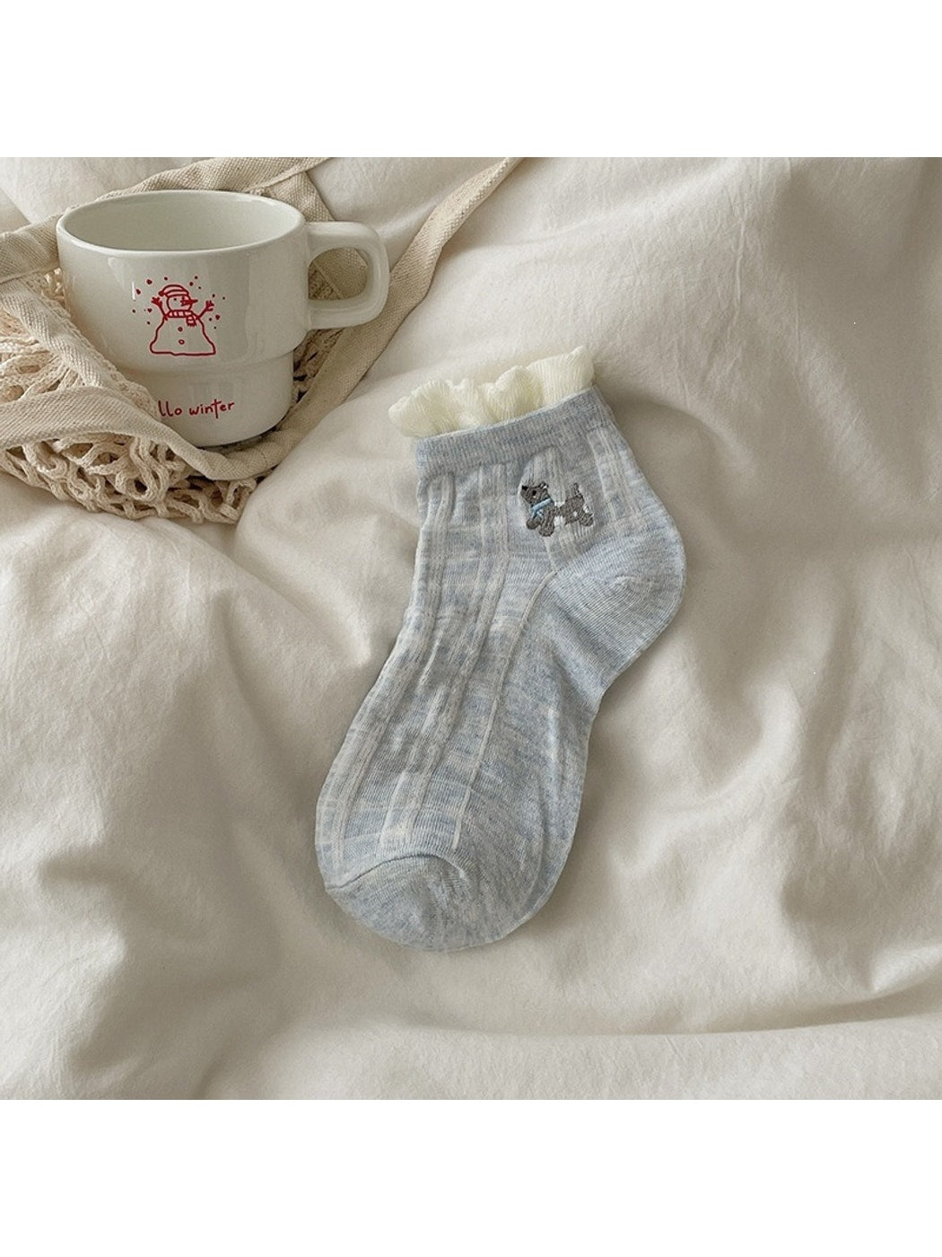 Rufia - Cartoon Dog Bow Detail Ankle Socks