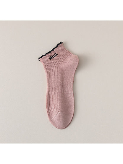 Rufia - Letter Print Ruffle Ankle Socks