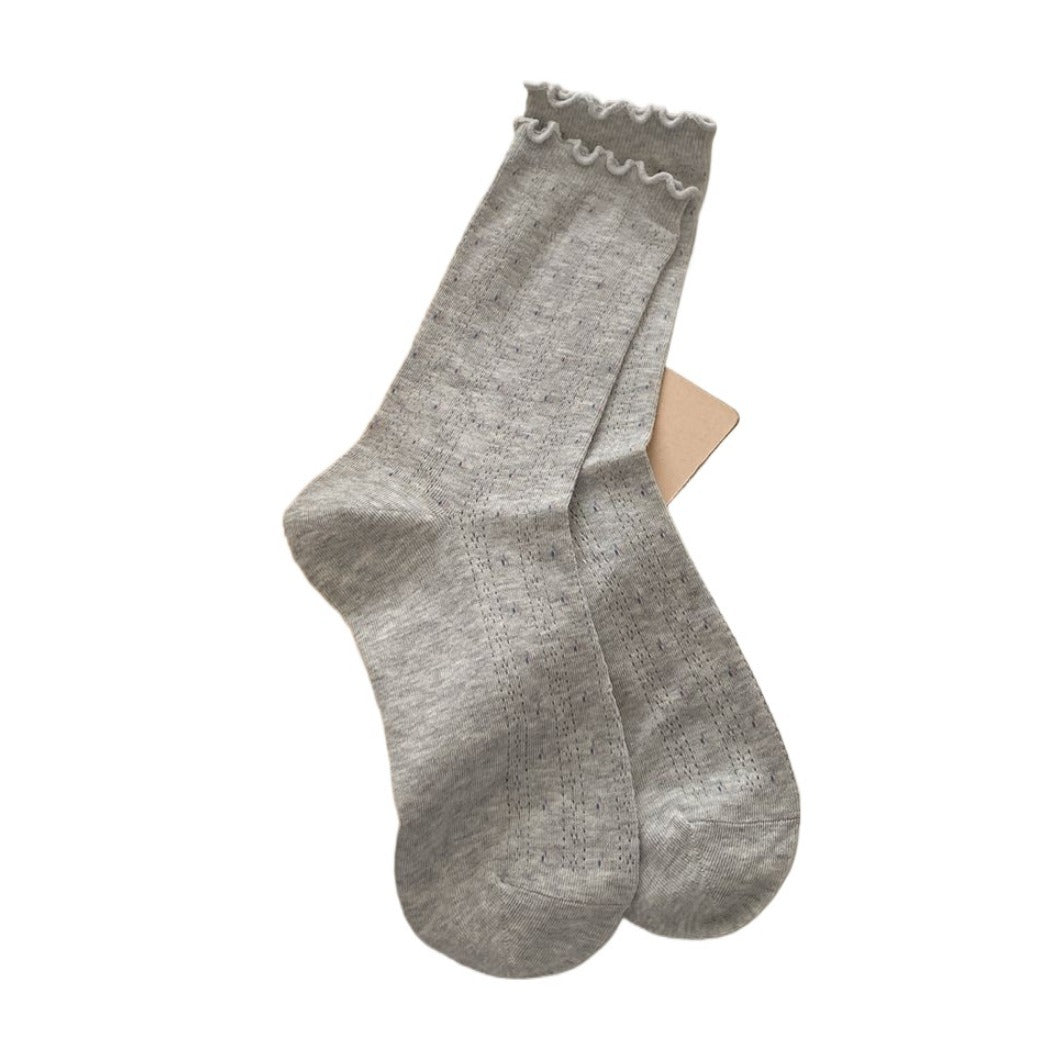 Rufia - Floral Lace-Trim Mid-Calf Socks - 4 Pretty Colors