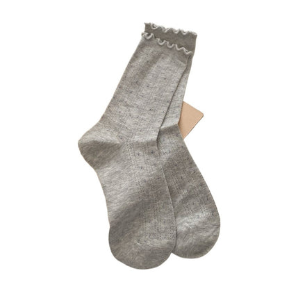 Rufia - Floral Lace-Trim Mid-Calf Socks - 4 Pretty Colors