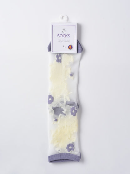 Rufia - Sheer Garden Flower Embroidered Crew Socks