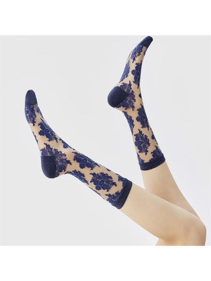 Rufia - Flocked Floral Crew Socks
