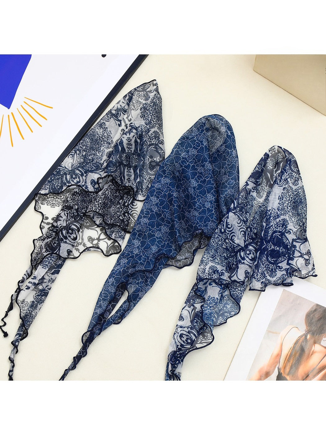Scarvii - Muted Blue Floral Printed Triangle Bandana