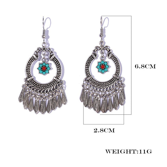 Earwish - Boho Fringe Earrings with Floral Charm