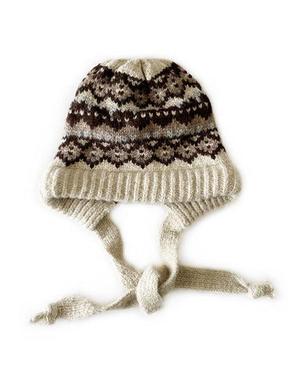 Haila - Bohemian Knitted Beanie with Earflaps & Tasseled Ties