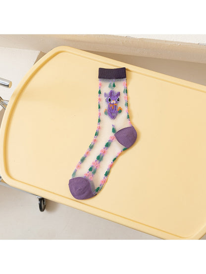 Rufia - Cartoon Pattern Sheer Crew Socks