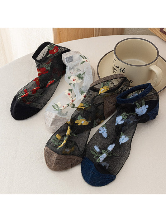 Rufia - Vintage Floral Sheer Crew Socks