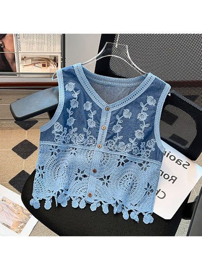 Crosa - Boho Tassel Crochet Floral Embroidered Vest
