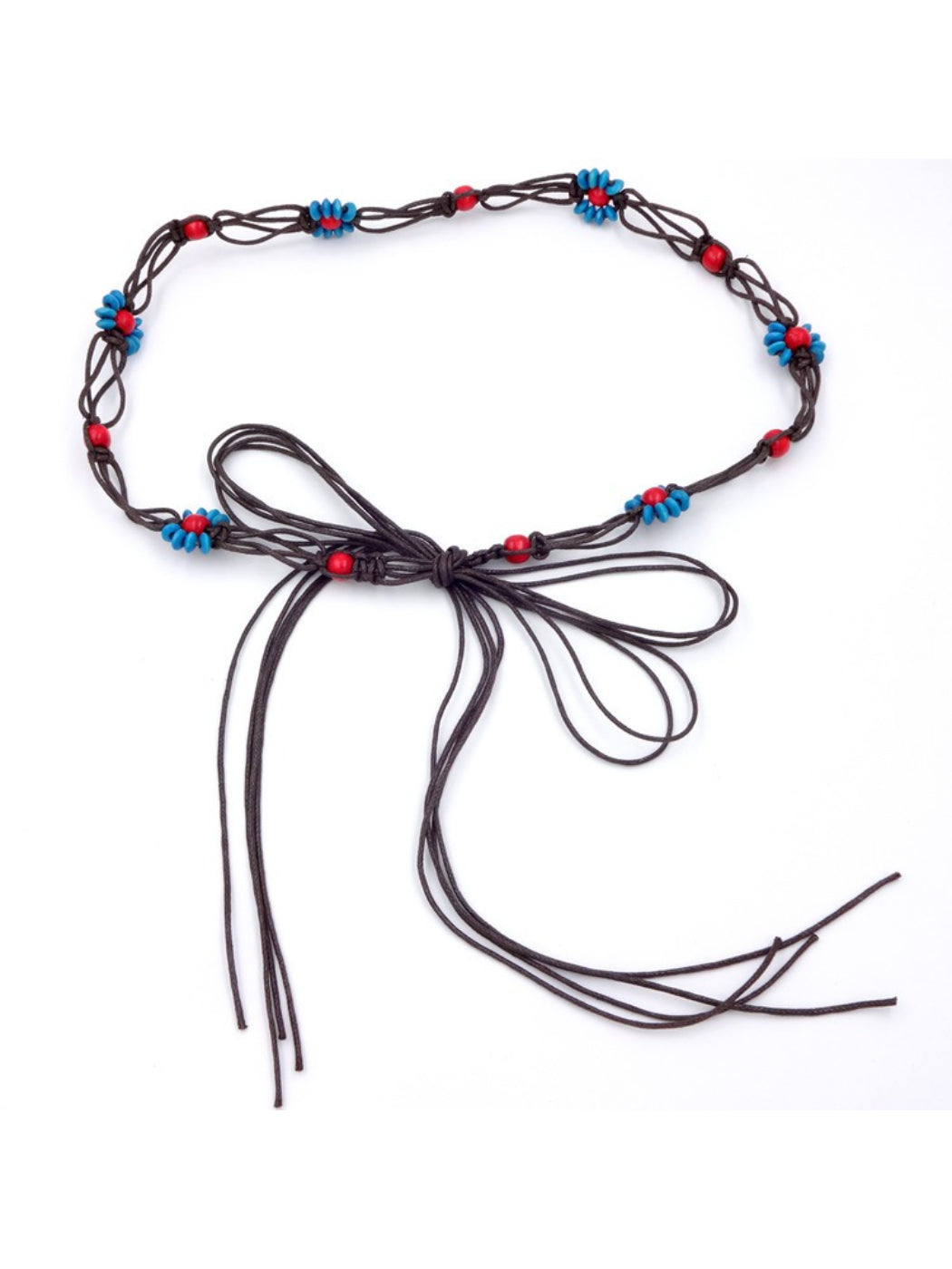 Beco Colorful Flower Bead Rope Adjustable Tassel Tie Belt showing floral motif and tassel detail