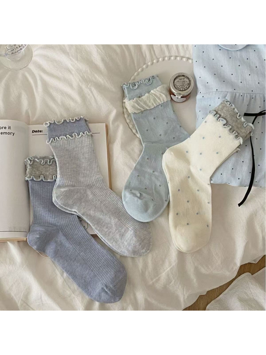 Rufia - Ruffle Trim Pastel Crew Socks