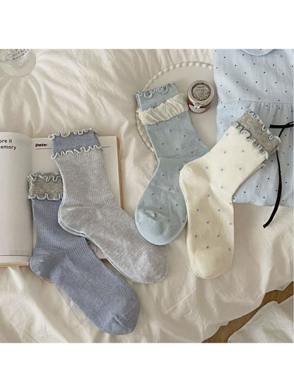 Rufia - Ruffle Trim Pastel Crew Socks