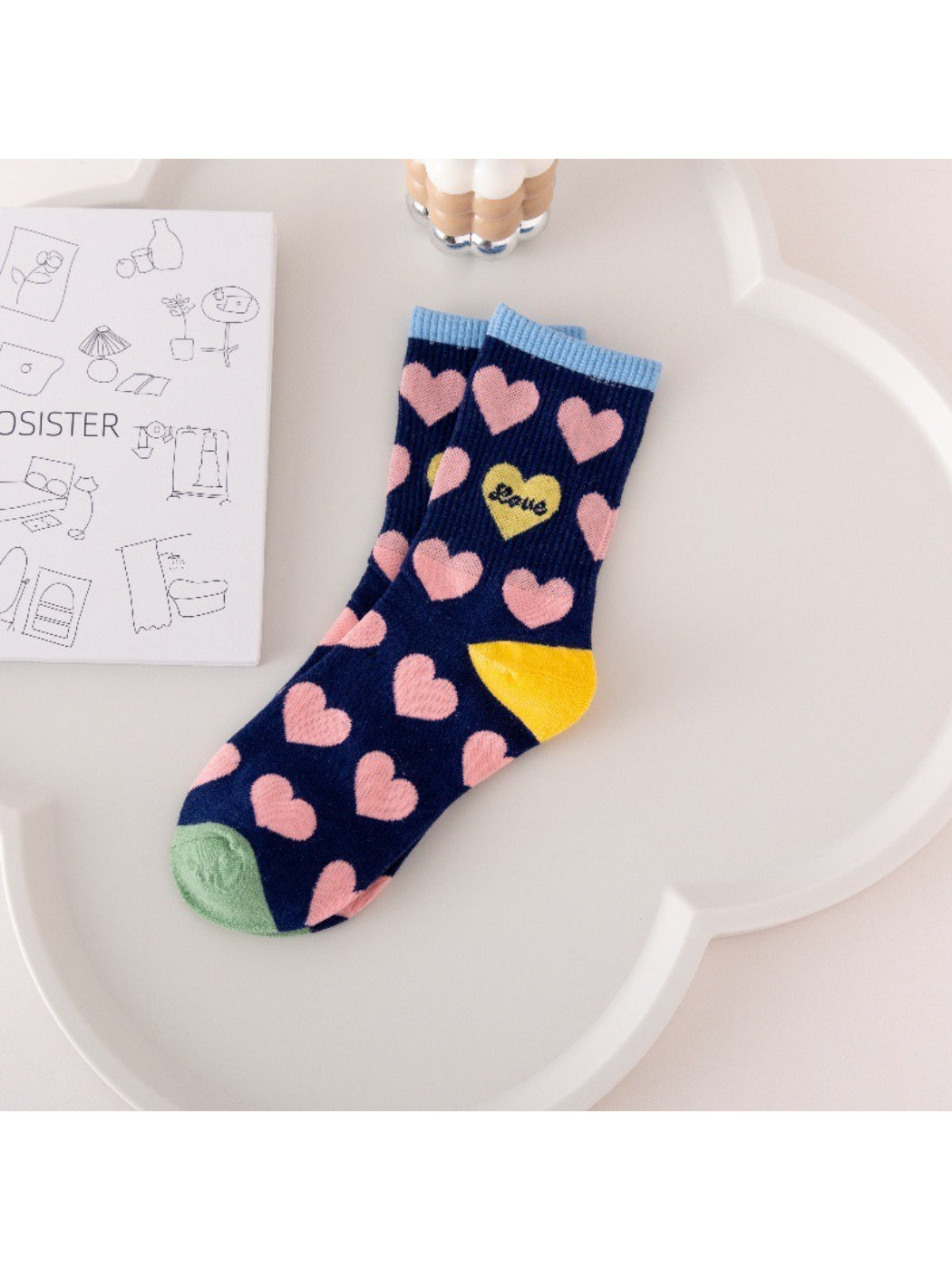Rufia - Playful Heart Print Crew Socks