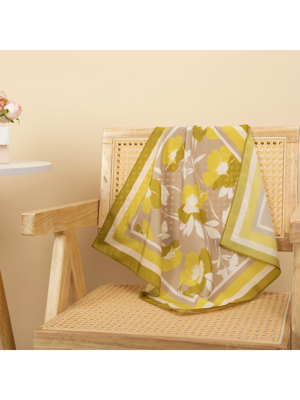 Scarvii - Floral Border Print Square Scarf