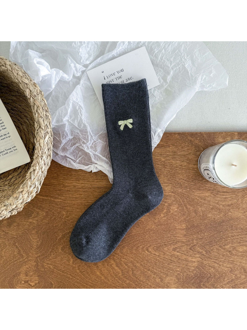 Rufia - Delicate Bow Detail Turn-Down Crew Socks