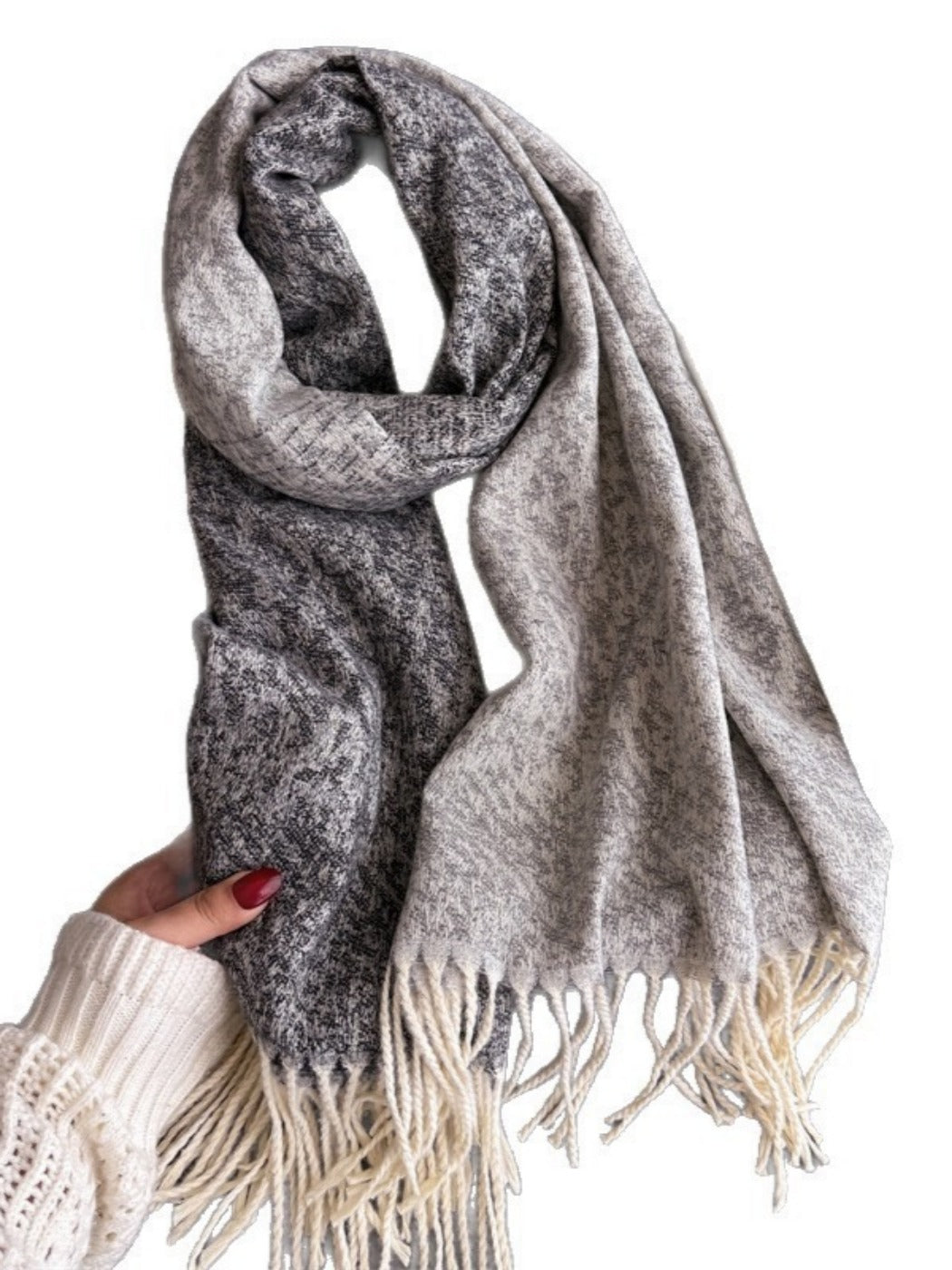 Scarvii - Color-Block Textured Fringe Scarf – Warm & Stylish